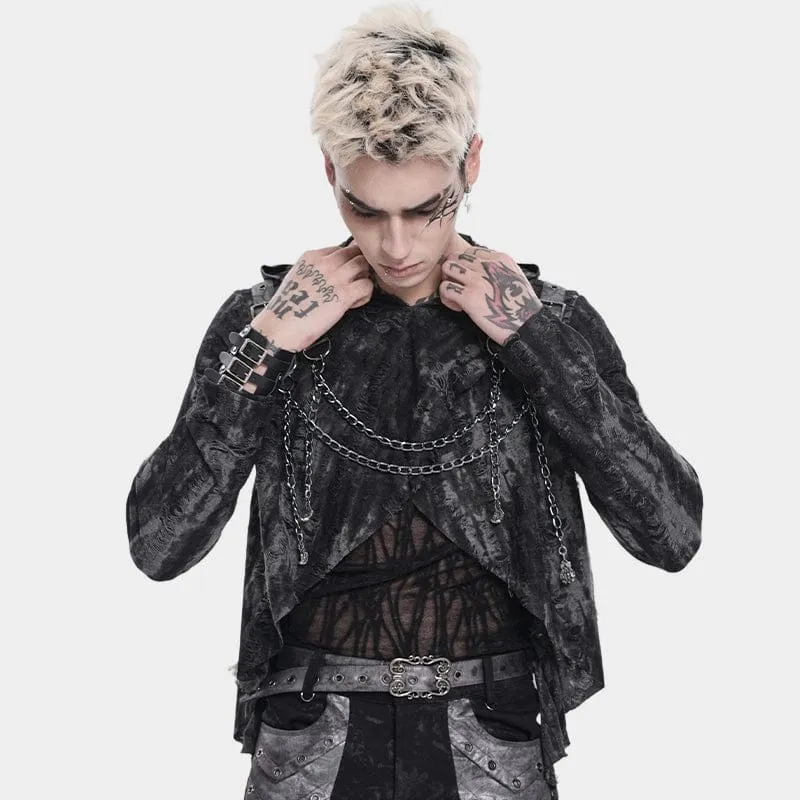 Punk-Hoodie für Herren mit Rissen und Kettenapplikationen