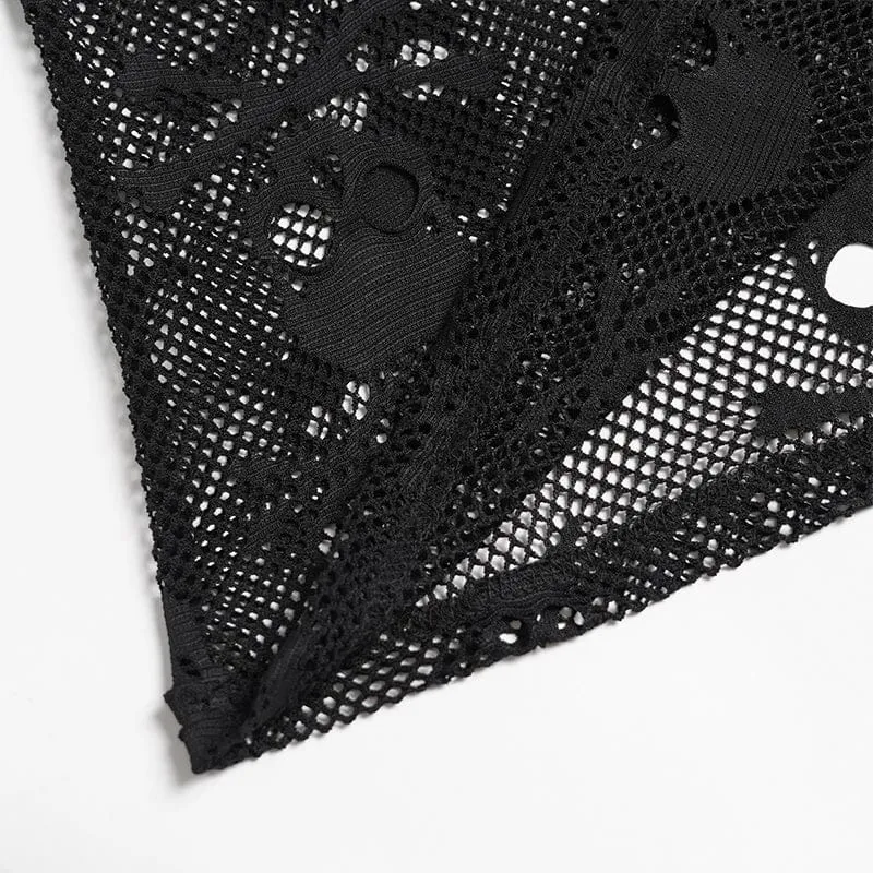 Punk-Tanktop für Herren mit Totenkopf-Kapuze und Mesh-Einsatz