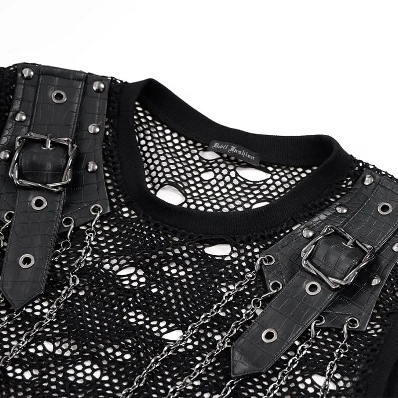 Punk-Tanktop für Herren mit Cut-out-Ketten und Netzstoff