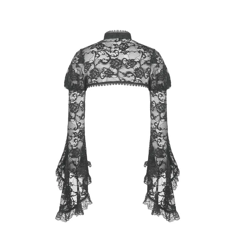 Damen Goth Sheer Floral Lace Cape mit Puffärmeln