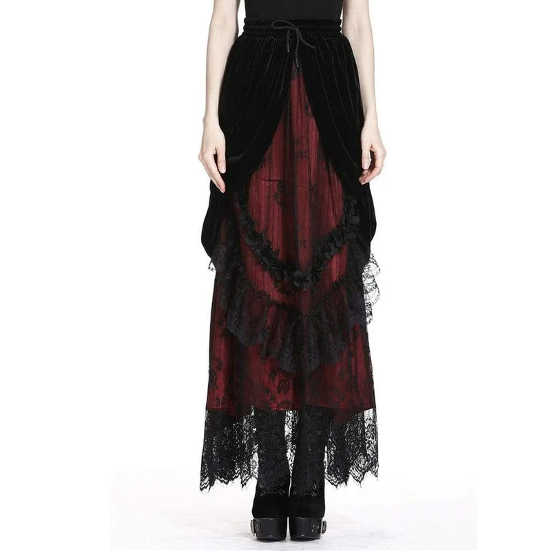 Damen Vintage Layered Lace & Velour Rock