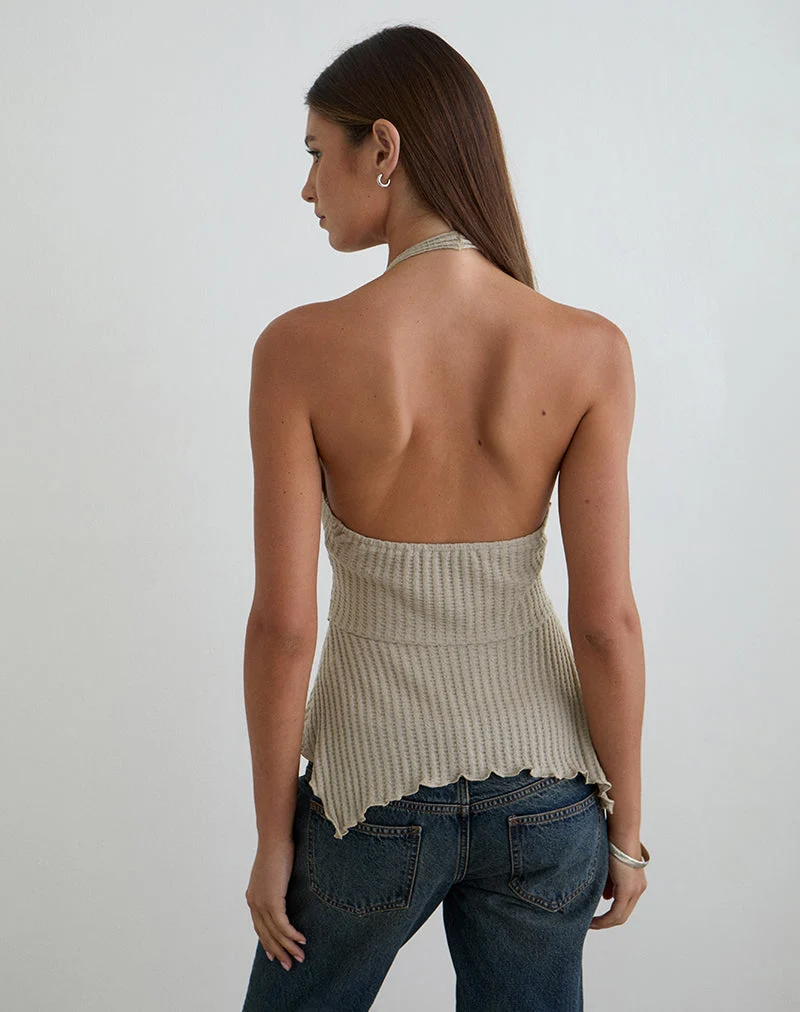 Kiwari Top aus Waffelstrick in Stone