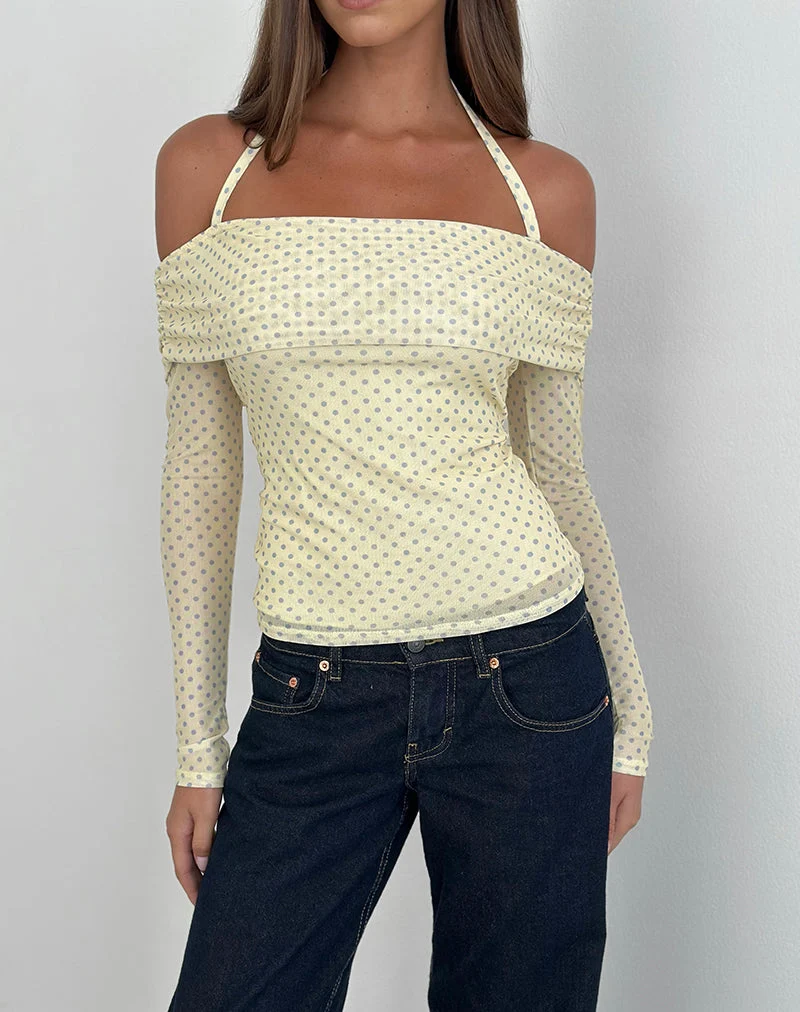 Nunik Neckholder-Top in Gelb mit kompakten grauen Punkten