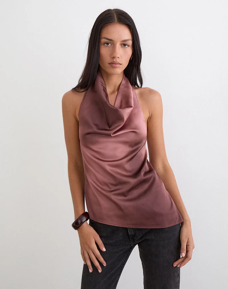 Palawa Top mit asymmetrischem Saum in Wasserfarben-Maroon
