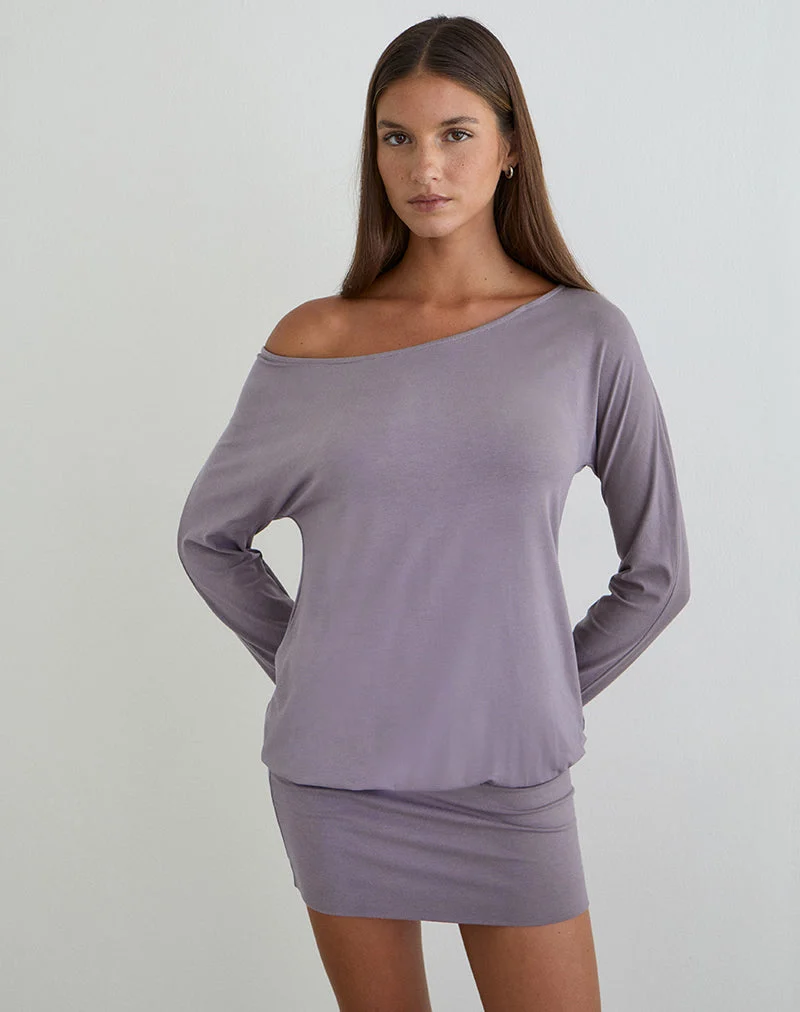 Raluca Langarm-Minikleid in Grau-Lavendel