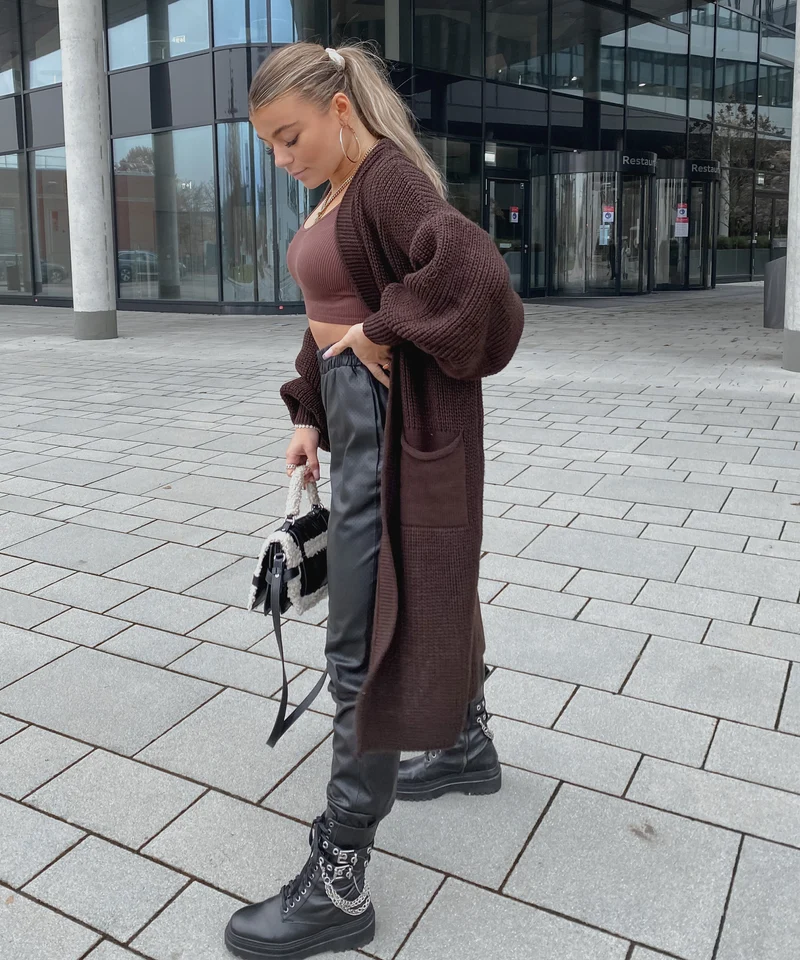 Cardigan Leilani lang Dunkelbraun