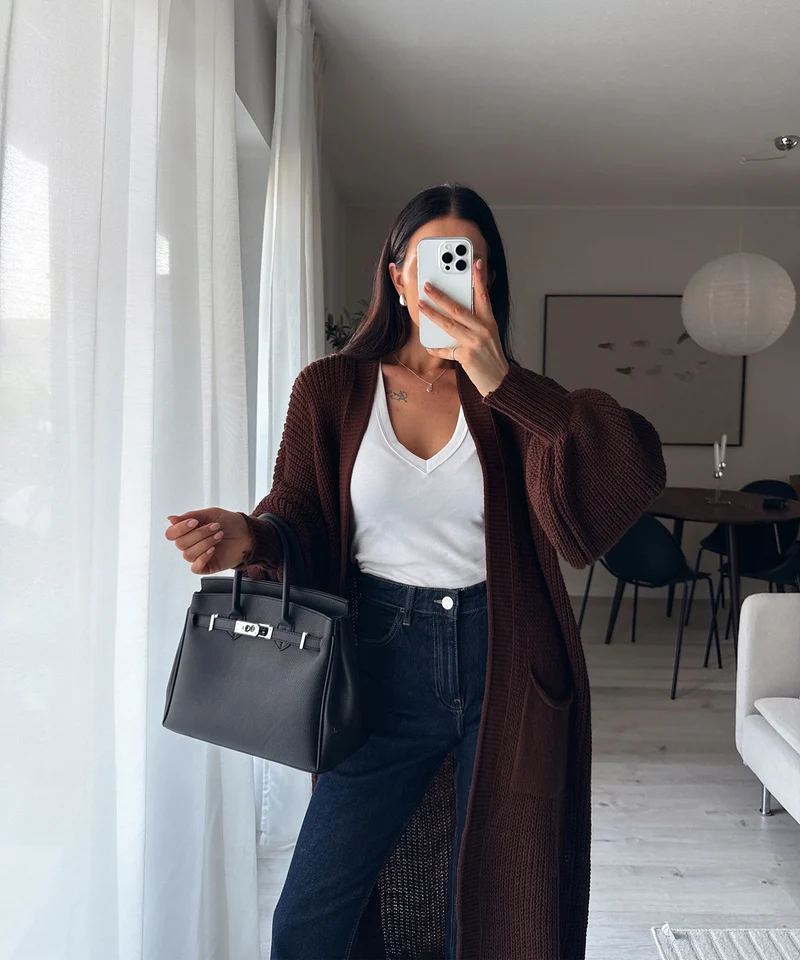 Cardigan Leilani lang Dunkelbraun