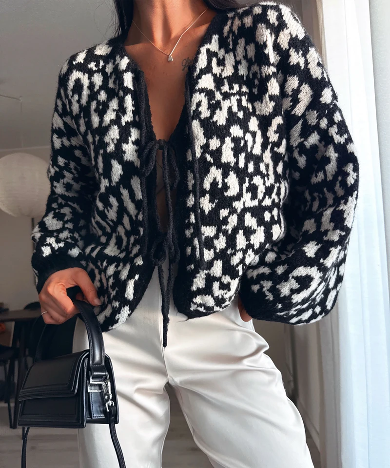 Cardigan Schleife Fia Leo Schwarz Weiß