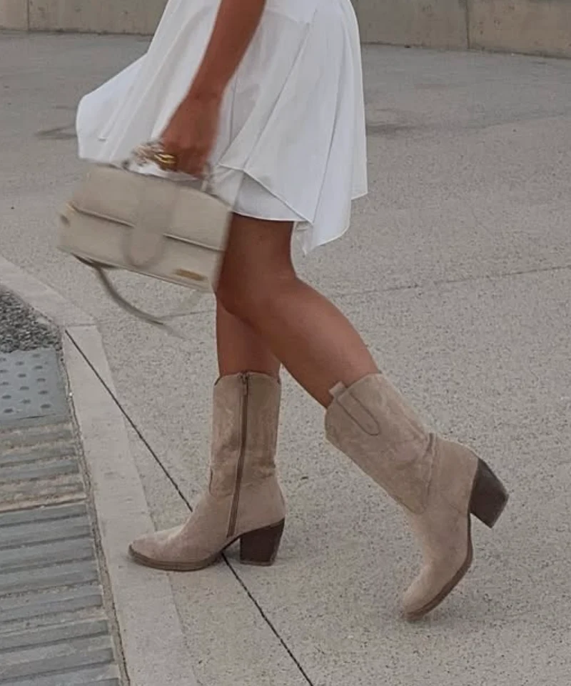 Cowboy Stiefel Selenay Beige Midi