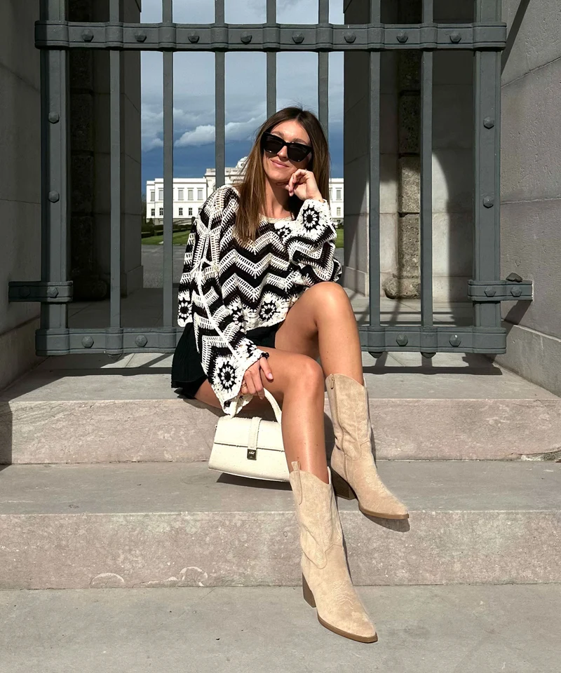 Cowboy Stiefel Selenay Beige Midi