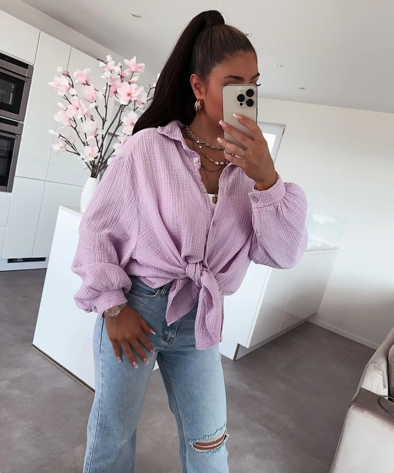 Oversize Musselin Bluse Freya Pastellila Lang