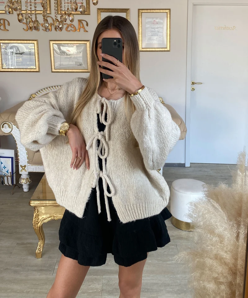 Cardigan Schleife Fia Beige