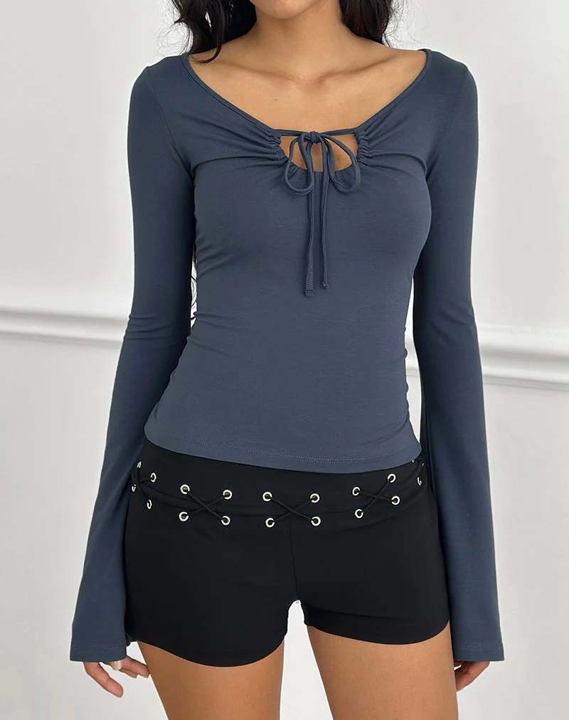 Armel Langarm-Top mit Schlüssellochausschnitt aus Rayon-Jersey in der Farbe „Ocean Storm“