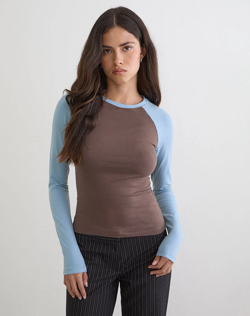 Balqis Langarm-Oberteil in der Farbkombination „Coffee Quartz“ und „Nantucket Blue“