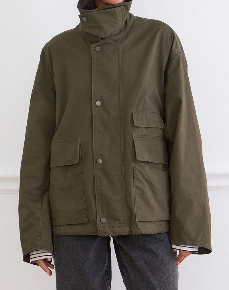 Vireon-Jacke mit hohem Kragen in Khaki-Grün