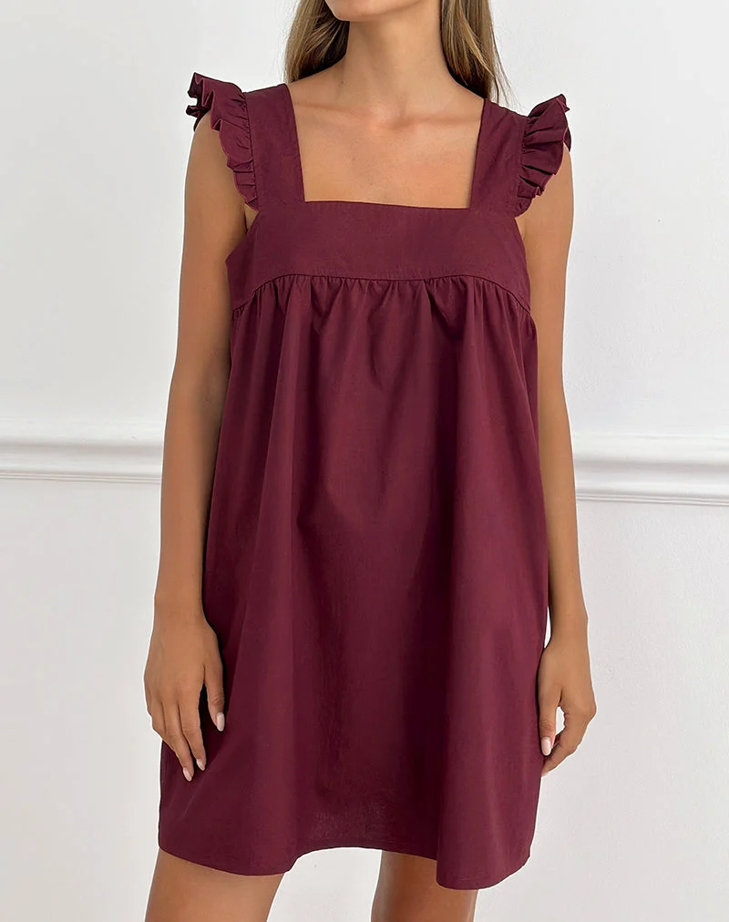 Sanaly Minikleid aus Popeline in Bordeauxrot