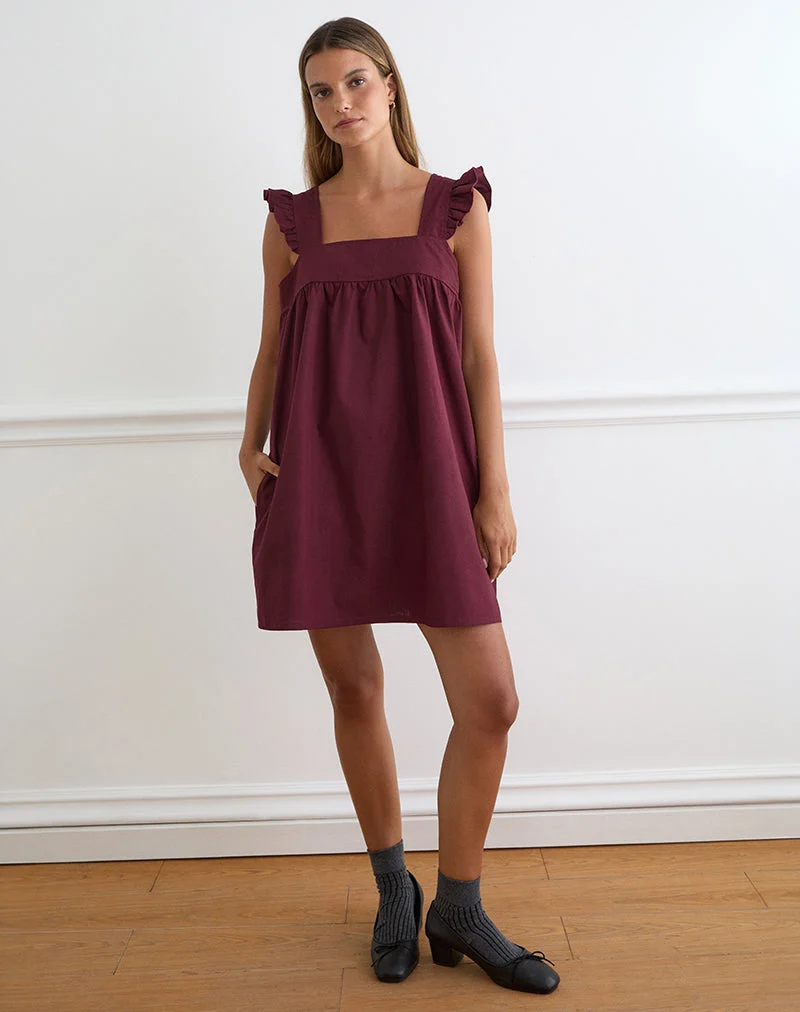 Sanaly Minikleid aus Popeline in Bordeauxrot