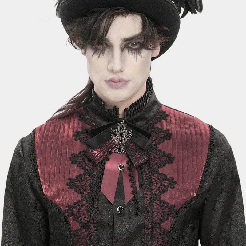 Gothic-Halskette für Herren mit Kreuz und Schleife, schwarz-rot