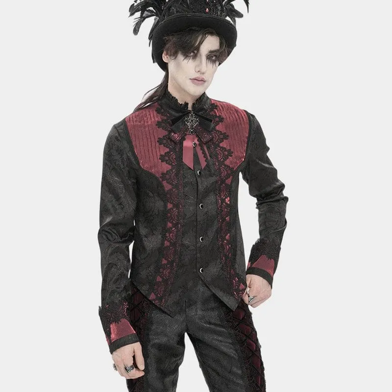 Gothic-Halskette für Herren mit Kreuz und Schleife, schwarz-rot