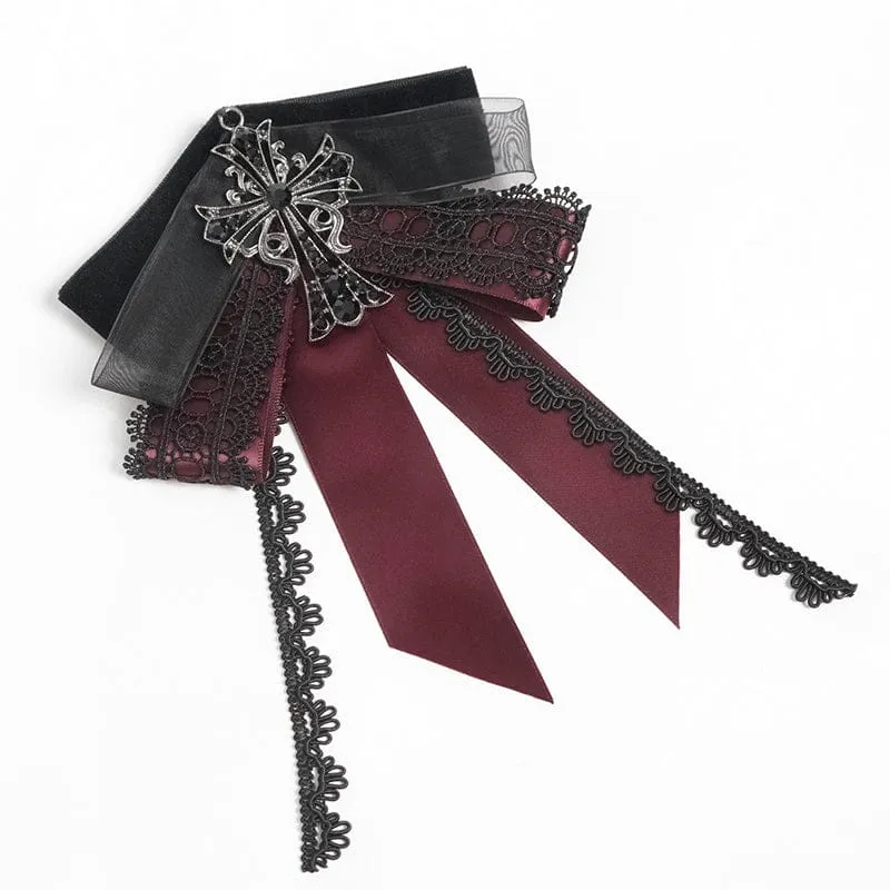 Gothic-Halskette für Herren mit Kreuz und Schleife, schwarz-rot