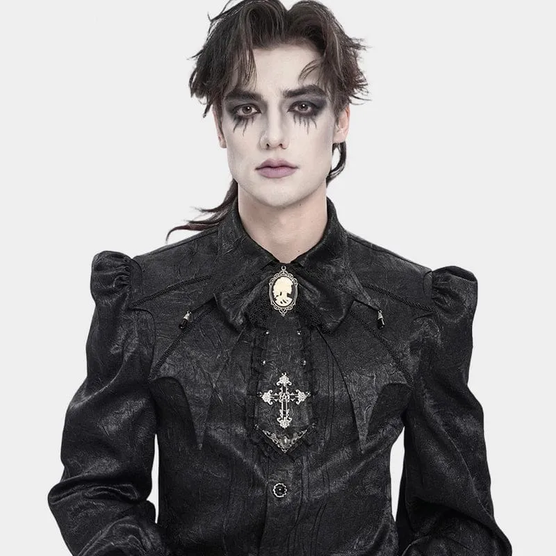 Gothic-Halskette für Herren mit Kreuzspitze und Rüschen, Schwarz