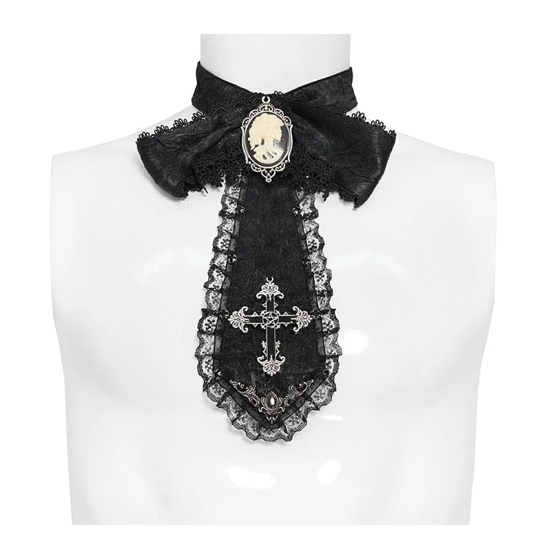 Gothic-Halskette für Herren mit Kreuzspitze und Rüschen, Schwarz
