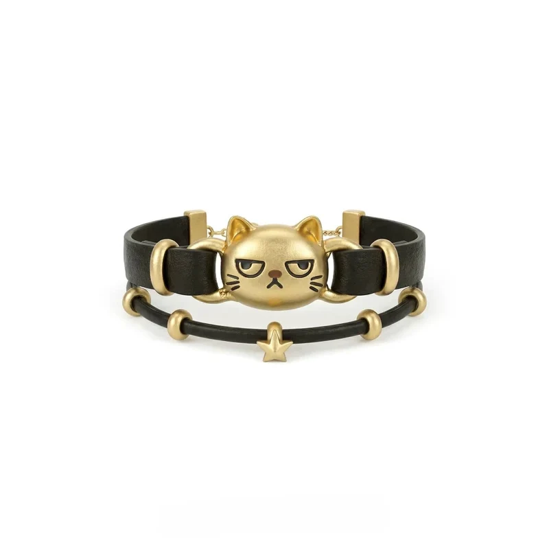 Grunge-Armband für Damen mit unglücklicher Katze, zweilagig
