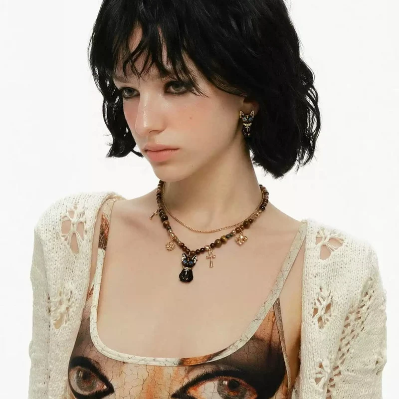 Grunge-Katzenohrringe für Damen