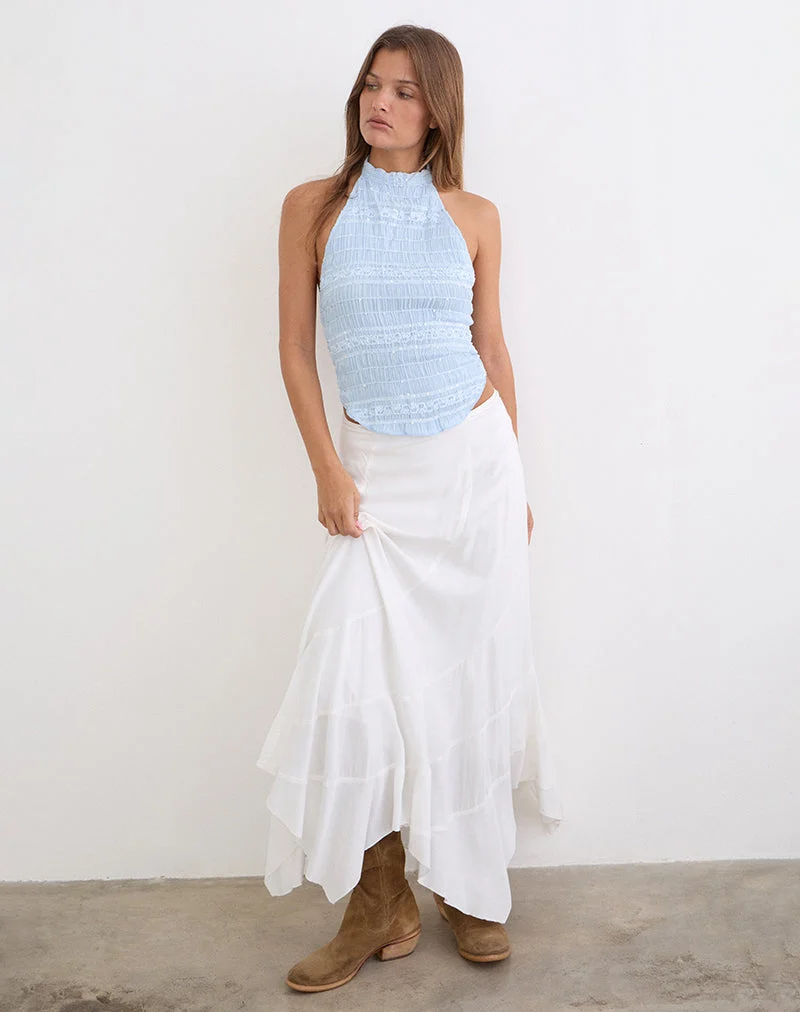 Adisti-Top aus Pailletten-Netzstoff in Babyblau