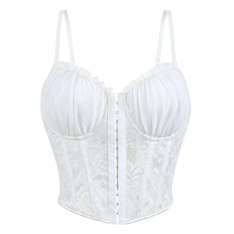 Gothic-Korsett für Damen mit Rüschen, Blumenmuster und Netzstoff über der Brust