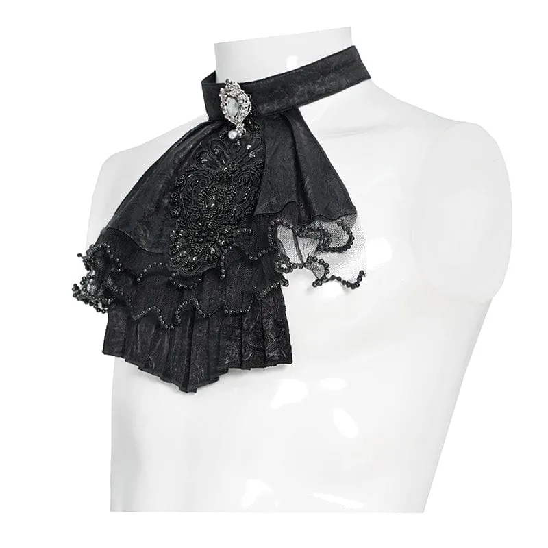 Schwarze Gothic-Halskette für Herren mit Strass- und Perlenstickerei