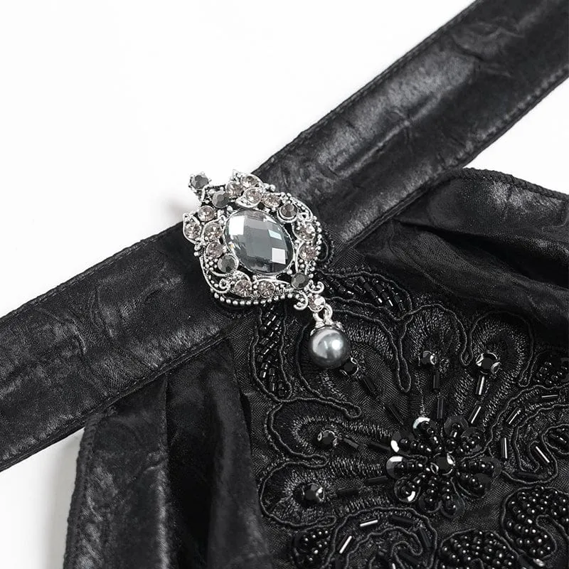 Schwarze Gothic-Halskette für Herren mit Strass- und Perlenstickerei