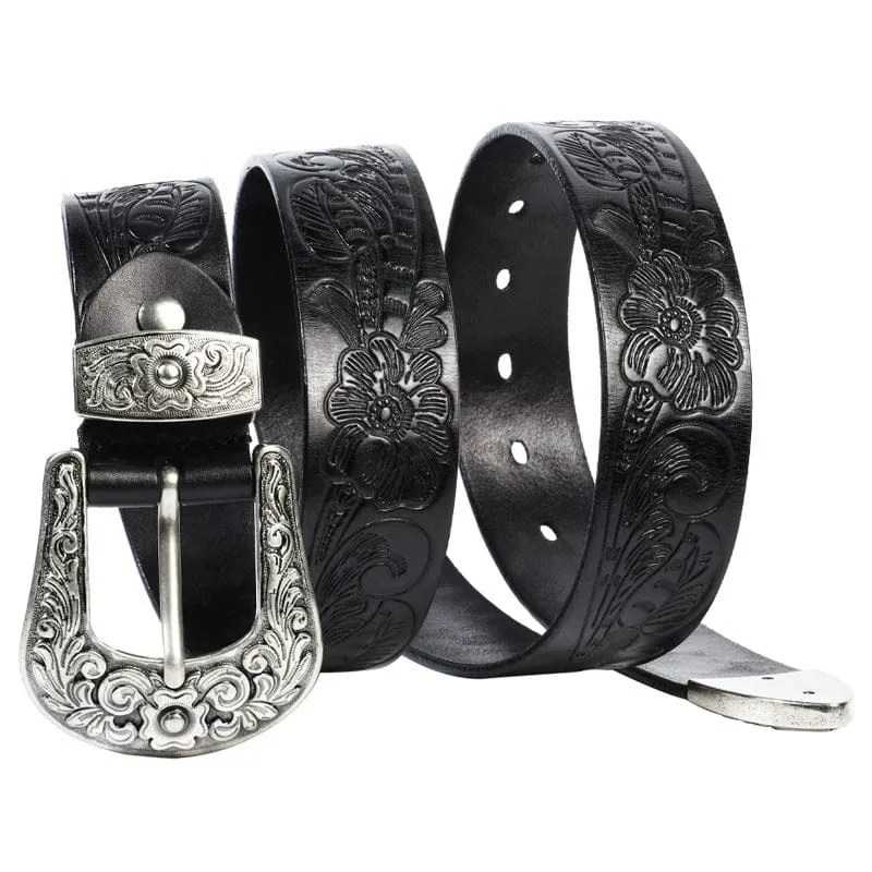 Herren-Gürtel im Gothic-Retro-Stil mit Blumenprägung