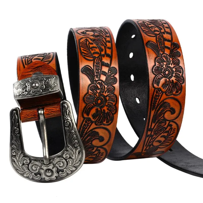 Herren-Gürtel im Gothic-Retro-Stil mit Blumenprägung