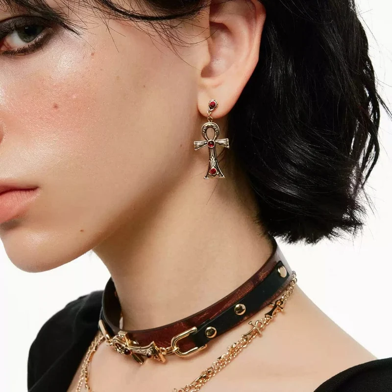 Grunge-Retro-Ohrringe mit Strasskreuz für Damen