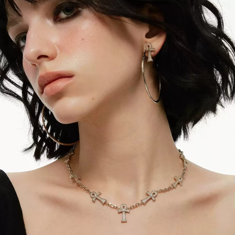 Grunge-Diamant-Kreuzketten-Halskette für Damen