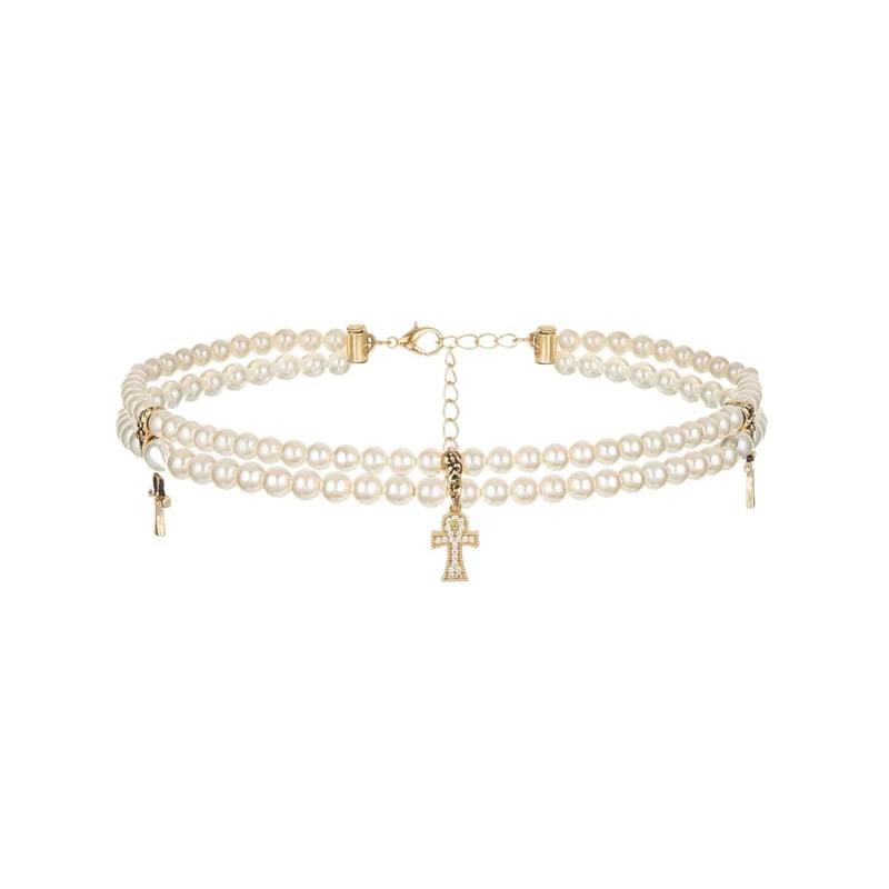 Grunge-Diamant-Kreuz-Perlenkette für Damen