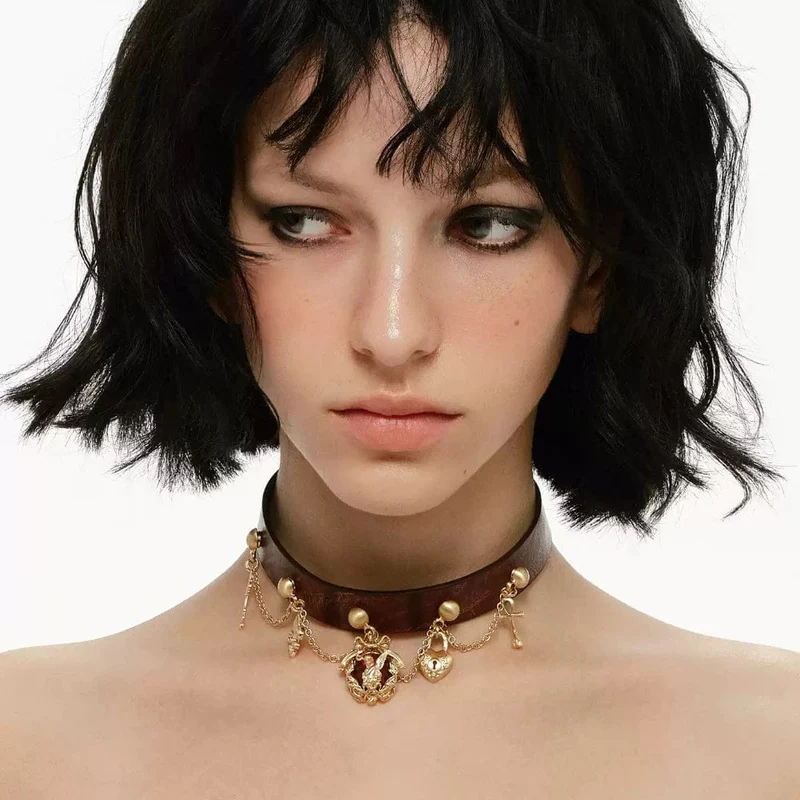 Grunge-Choker für Damen mit Engelskreuz aus Kunstleder