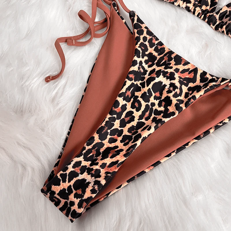 Damen-Bikini-Set mit Grunge-Leopardenmuster, Neckholder und seitlichen Bindebändern
