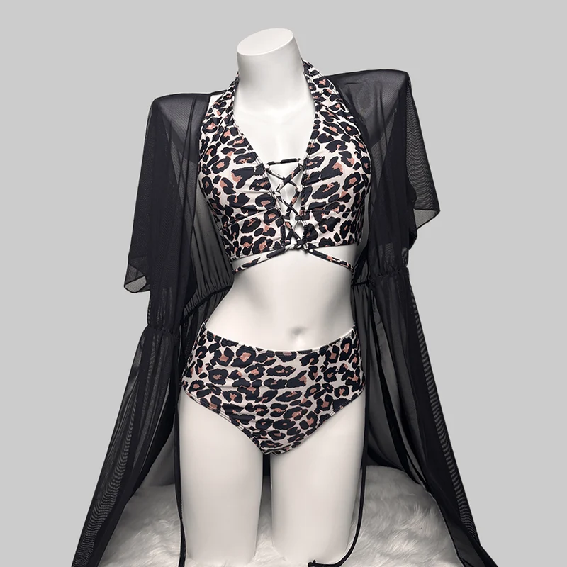 Grunge-Leopardenmuster-Halter-Bikini-Set für Damen