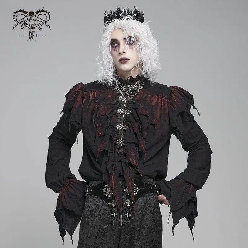 Gothic-Hemd mit Rüschen und tiefem Stehkragen für Herren