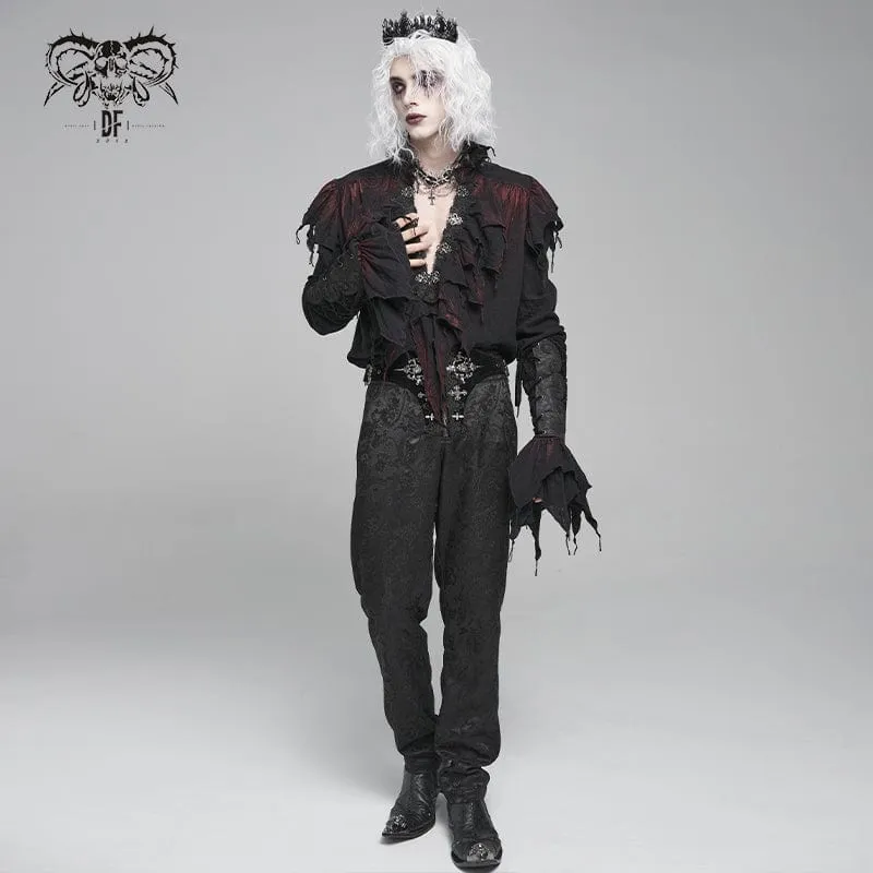 Gothic-Hemd mit Rüschen und tiefem Stehkragen für Herren