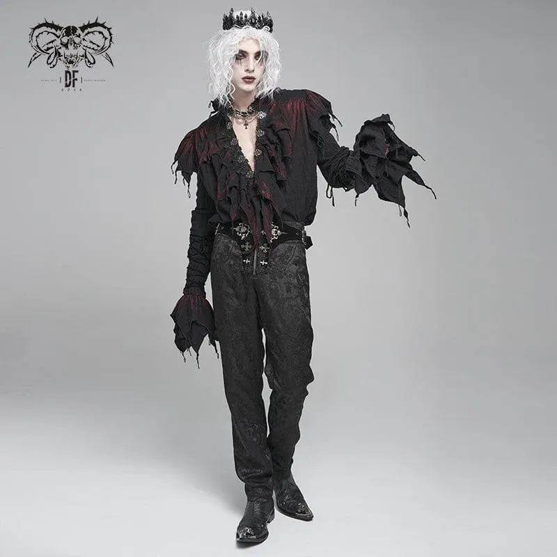 Gothic-Hemd mit Rüschen und tiefem Stehkragen für Herren