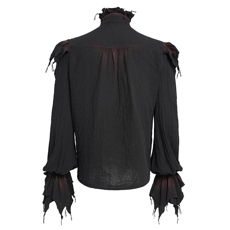 Gothic-Hemd mit Rüschen und tiefem Stehkragen für Herren