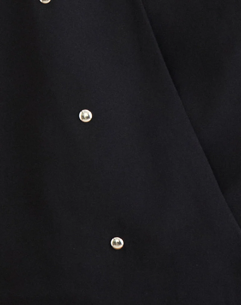 Bajo Halter-Bubble-Top aus schwarzem Chiffon mit Nieten
