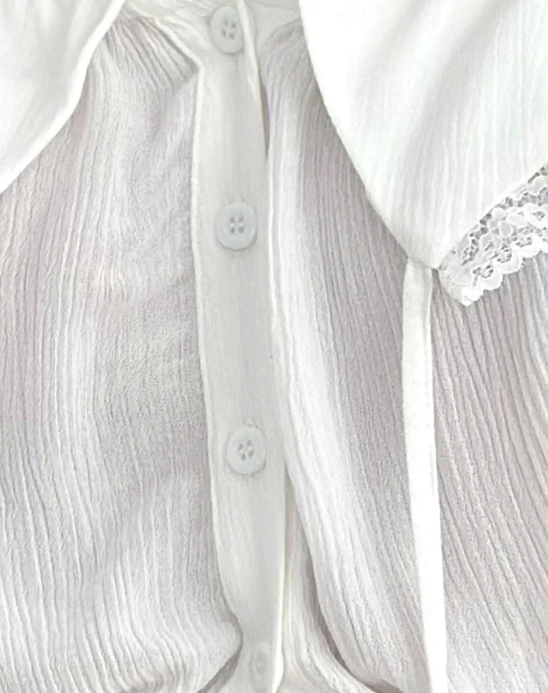 Wujala Bardot Oberteil mit Bindegürtel aus Rayon, weiß