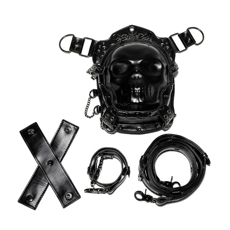 Unisex Punk Nietenbesetzte Totenkopf-Kettentasche