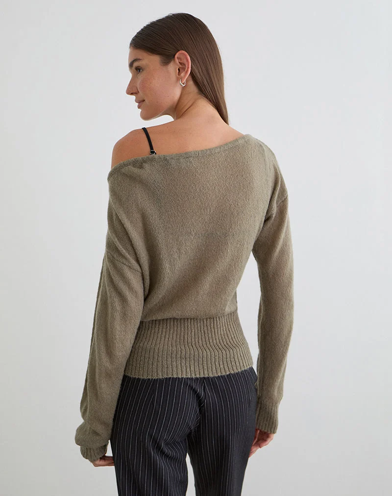 Suena Asymmetrischer Pullover aus Strick in Khaki