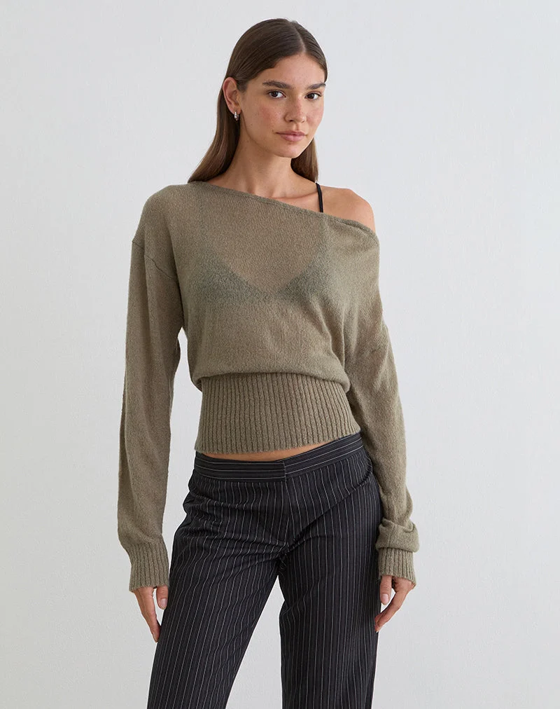 Suena Asymmetrischer Pullover aus Strick in Khaki