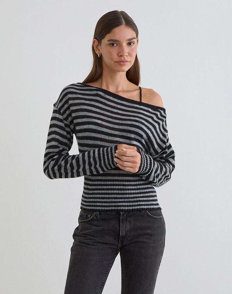 Suena Asymmetrischer Pullover mit Streifen in Schwarz und Grau